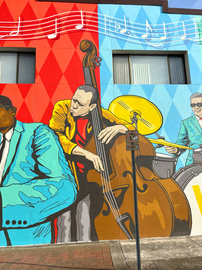 college park main street jazz band quartet mural orlando florida edgewater princeton upright bass drummer saxophone piano orlando health hospital A Pivotal Character Artworks