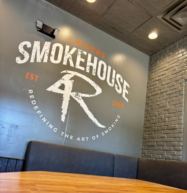 SKIP A Pivotal Character Artworks Painting Sign 4Rivers Smokehouse BBQ Mission Hand Painted Restaurant UCF University of Central Florida Orlando Signage Mural Logo