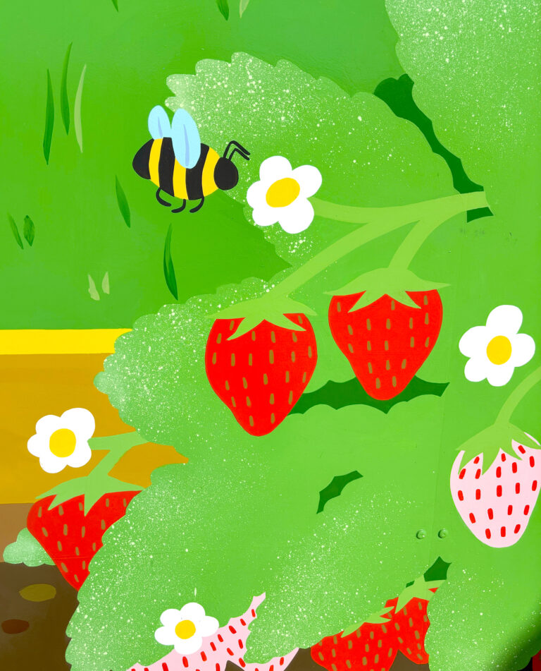 SKIP A Pivotal Character Artworks Painting Sign community garden bloomberg foundation art pollination festival orlando city soccer stadium Hand Painted muralist downtown Florida Orlando Signage Mural Logo diversity sports wall parramore district sustainability bees