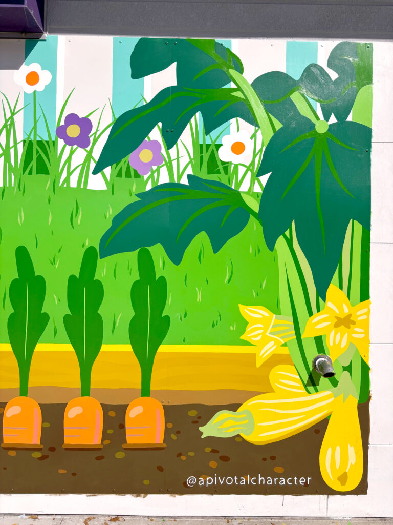 SKIP A Pivotal Character Artworks Painting Sign community garden bloomberg foundation art pollination festival orlando city soccer stadium Hand Painted muralist downtown Florida Orlando Signage Mural Logo diversity sports wall parramore district sustainability bees